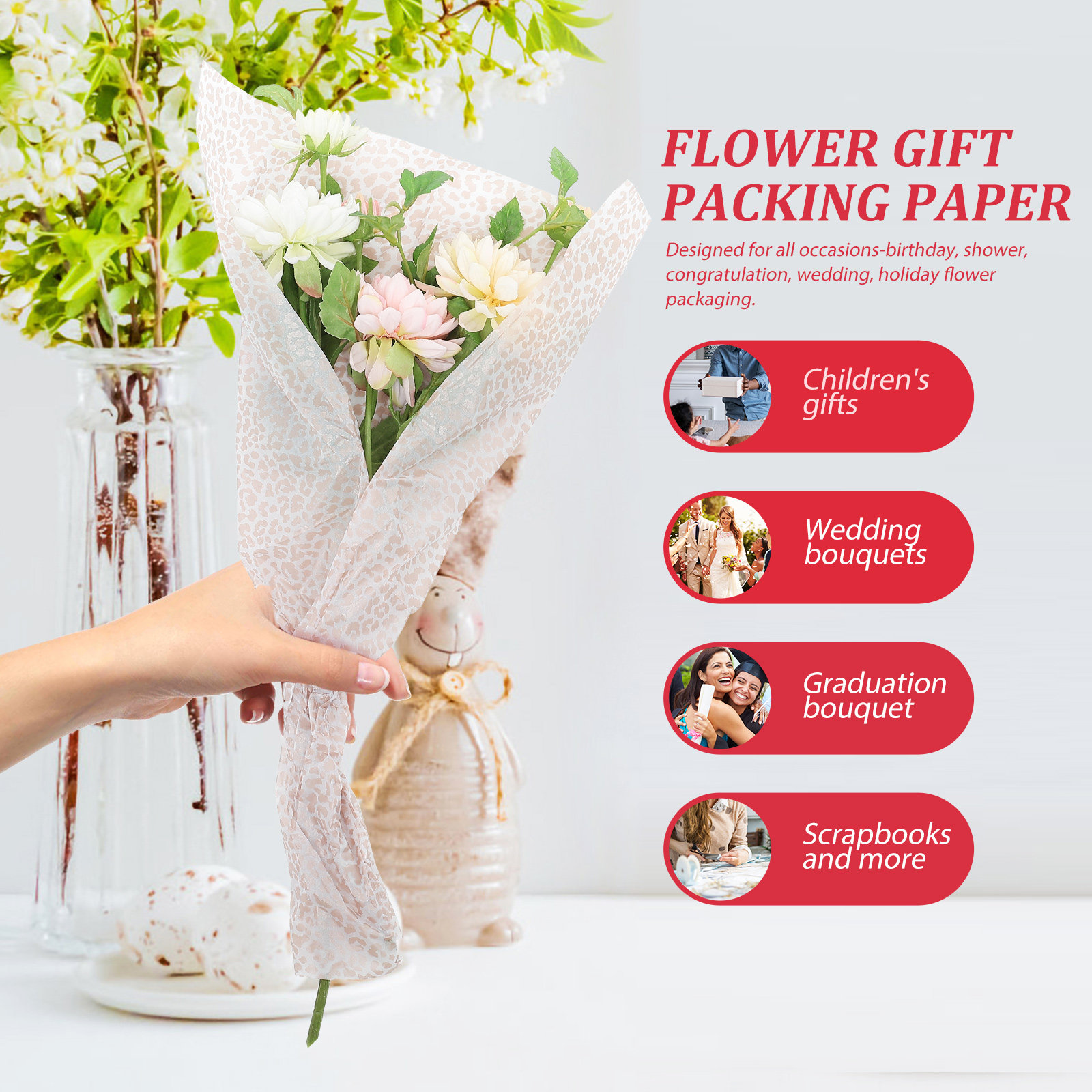 Wedding Packaging - 花束ギフト包装用花柄ラッピングペーパー、誕生日、結婚式、休日、DIYクラフト用装飾紙