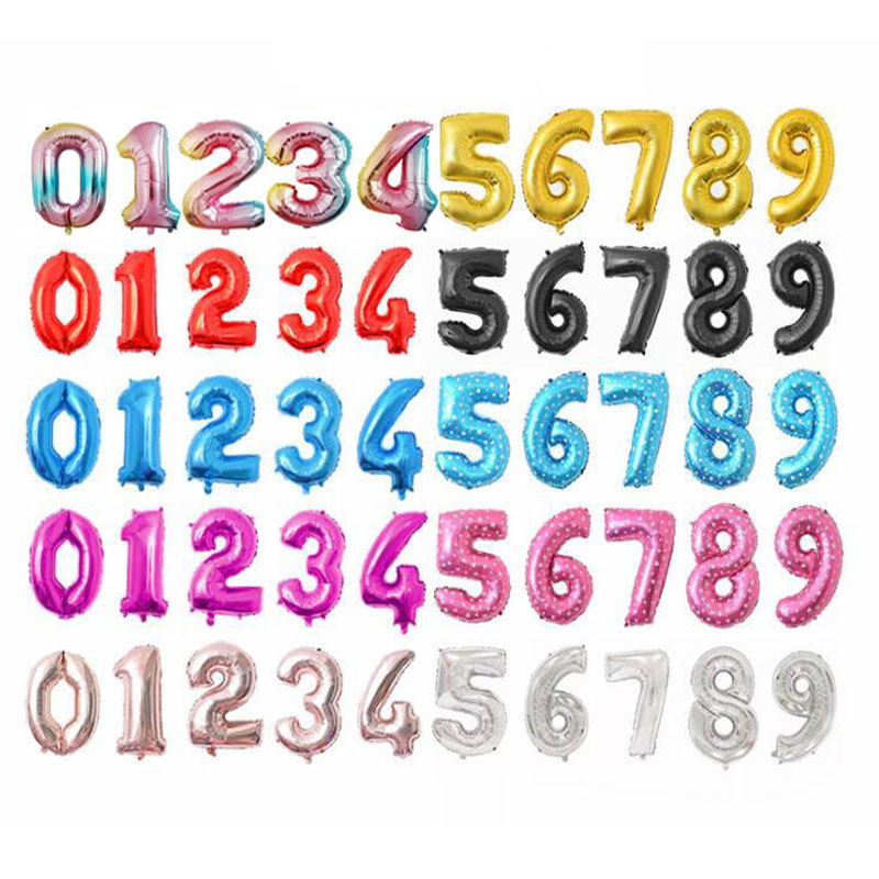 Confetti Balloon Set - 16個の32インチフォイル誕生日バルーン、数字バルーンフィギュア、結婚式、ハッピーバースデーパーティーデコレーション、子供用バルーン、誕生日