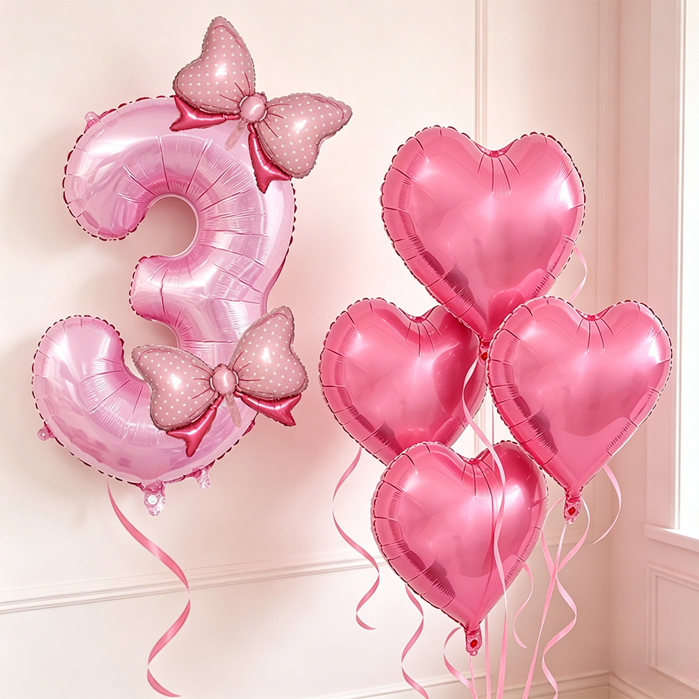 Confetti Balloon Set - ピンクのリボンパーティーデコレーション ピンクのリボン誕生日数字バルーン ハート型バルーン キッズガールズ誕生日デコレーション ピンクのリボンパーティーデコレーション