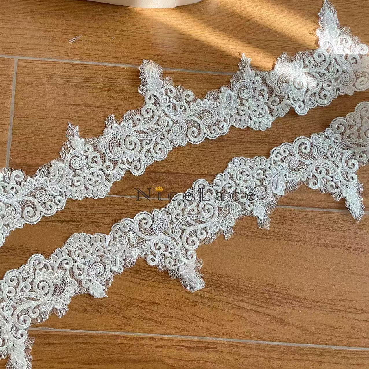 Wedding Water Supply - 1 ヤードアイボリー刺繍レース絶妙な刺繍リボンスパンコールトリムカーテンドレス DIY 縫製用品 11 センチメートル