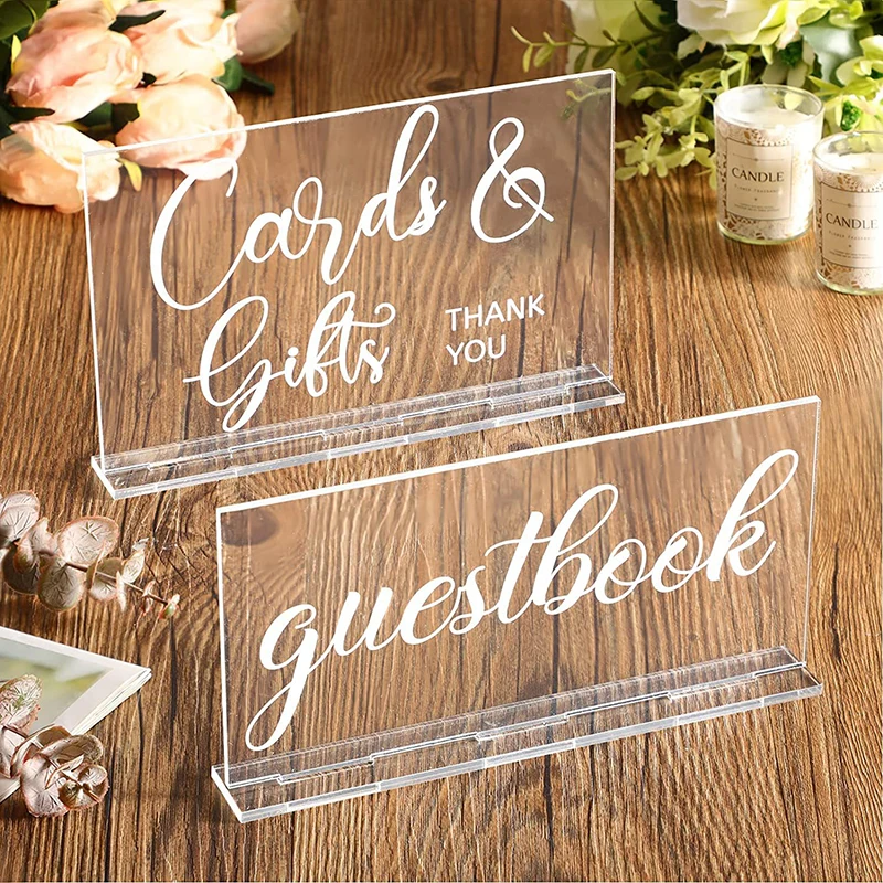 Wedding Ceremony Supply - Yomded-素朴なアクリルの結婚式の受信サイン、ゲストブックのカードホルダー、農家の看板、ビーチパーティー、家の装飾、2個