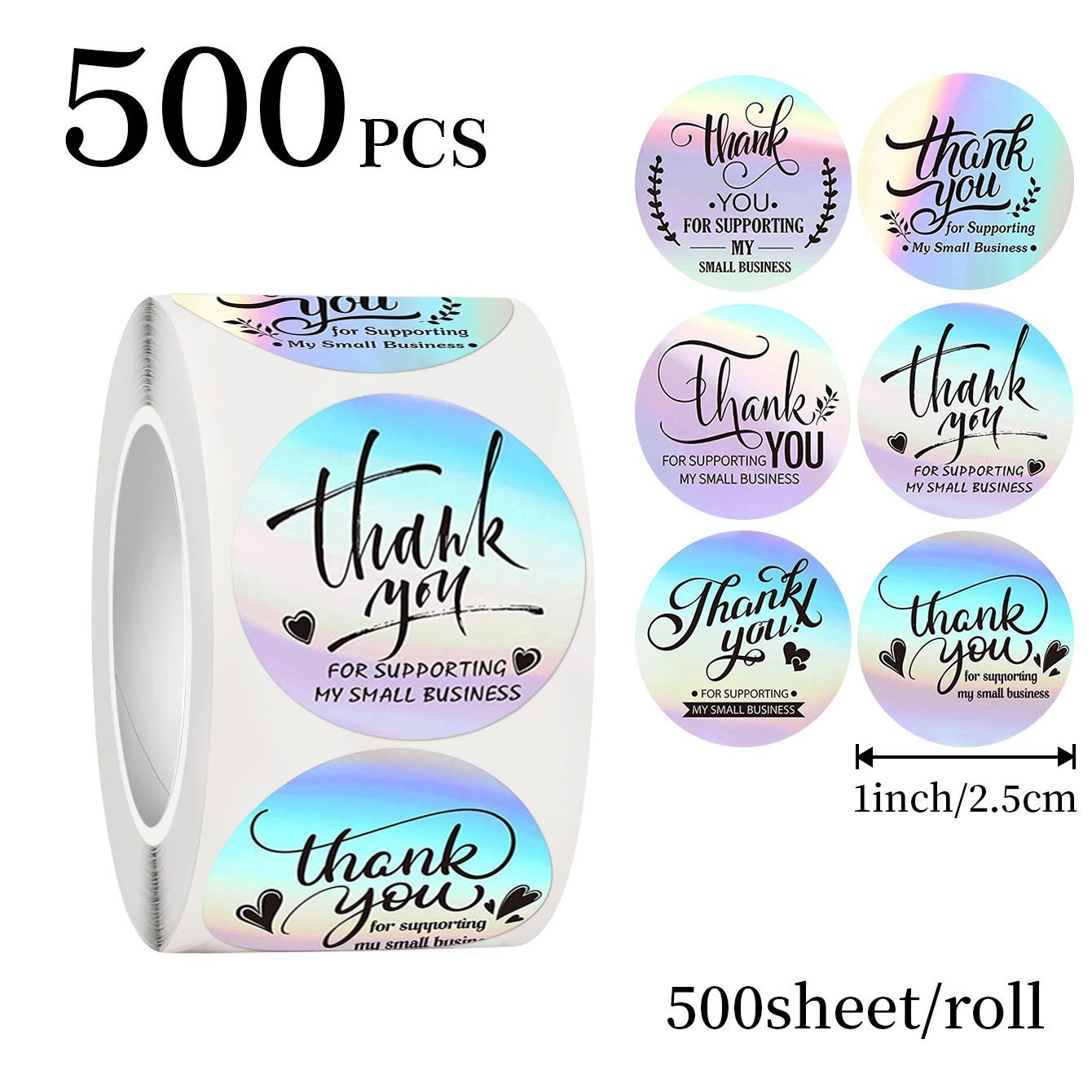 Wedding Packaging - JCAC 500枚/ロール 1インチ ホログラフィック サンキューシール、粘着式 ギフトボックス