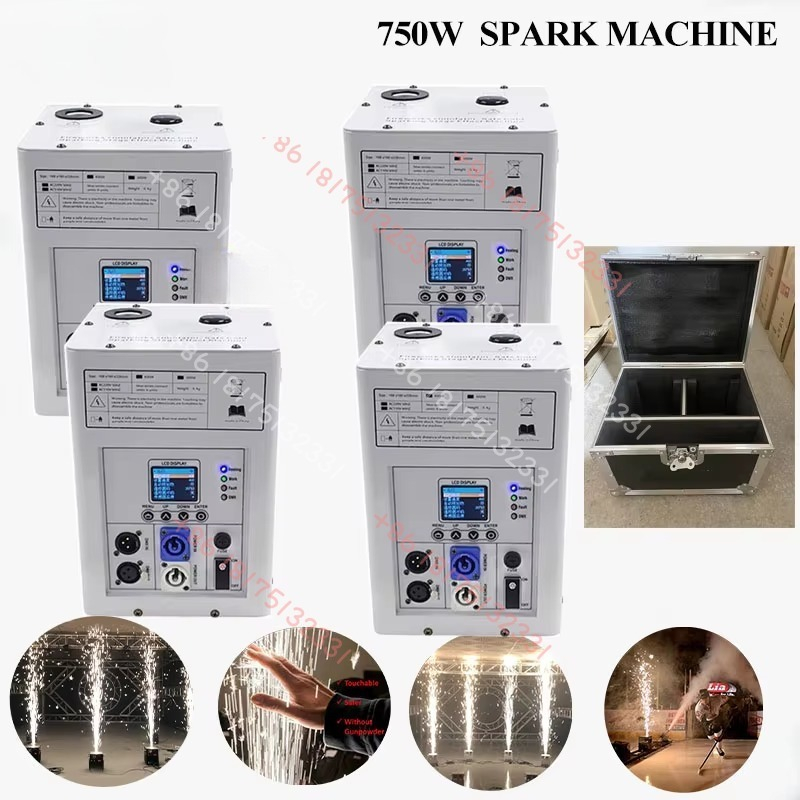 Wedding Fountain - 750W Tiパウダーコールドスパークマシンステージエフェクトリモコン付きウェディングセレブレーション照明噴水花火-sフライトケース