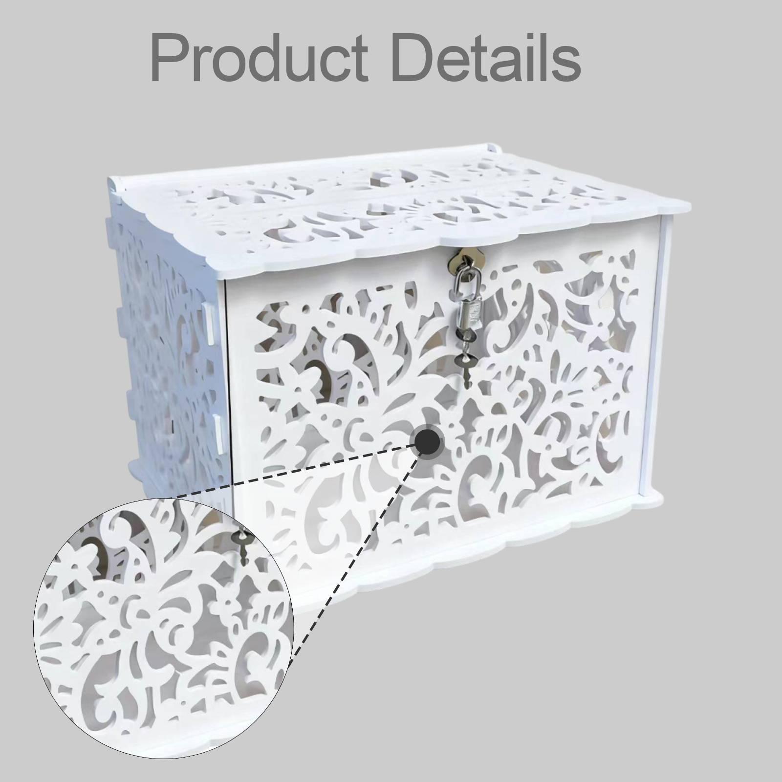 Wedding Card Box - 広々としたロック式ウェディングカードボックス エレガントな白いPVC 再利用可能なカードホルダー ベビーシャワー、卒業パーティー用