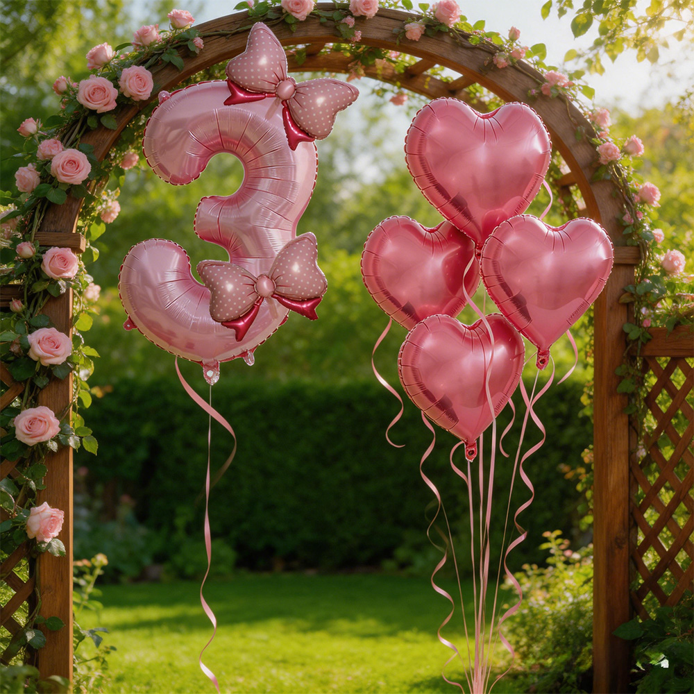 ピンクのリボンパーティーデコレーション ピンクのリボン誕生日 - Confetti Balloon Set のレビューと価格
