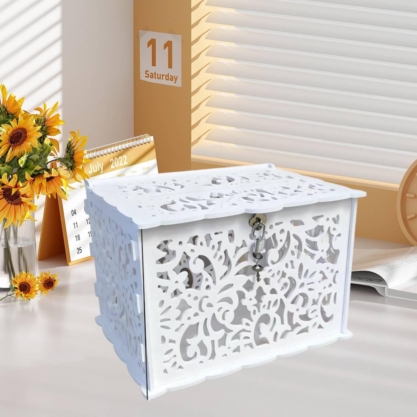 エレガントな白いウェディングカードボックス ロック付き 再利 - Wedding Card Box のレビューと価格