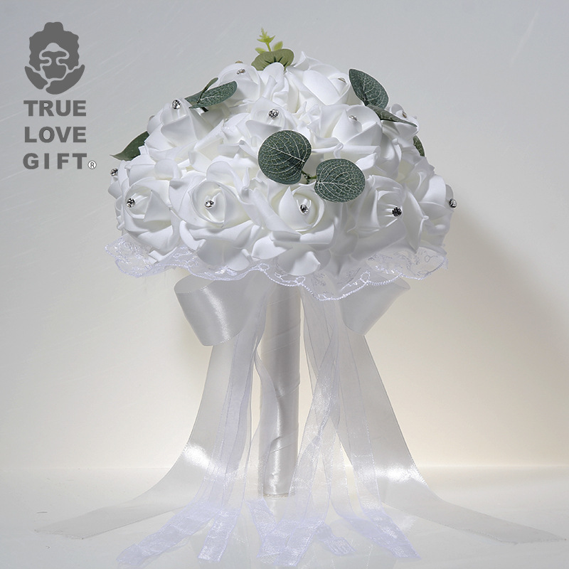 1 個の結婚式のハンドブーケ花嫁ユーカリの葉の儀式人工造花ロ - Wedding Ceremony Supply のレビューと価格