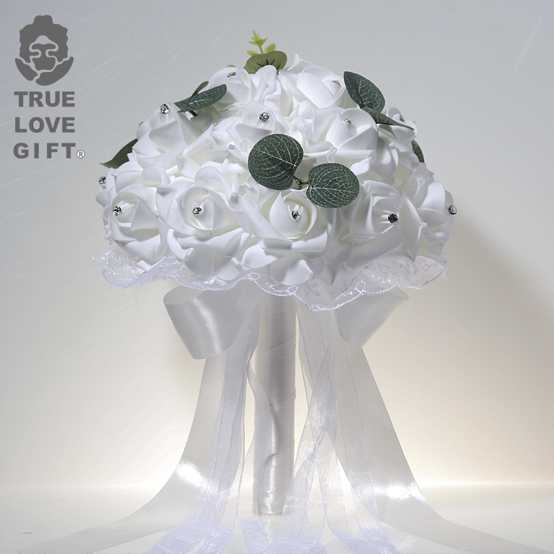 1 個の結婚式のハンドブーケ花嫁ユーカリの葉の儀式人工造花ロ - Wedding Ceremony Supply のレビューと価格