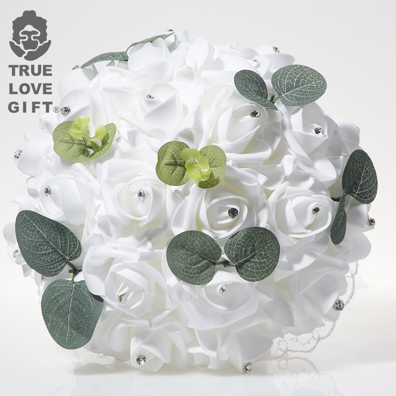1 個の結婚式のハンドブーケ花嫁ユーカリの葉の儀式人工造花ロ - Wedding Ceremony Supply のレビューと価格