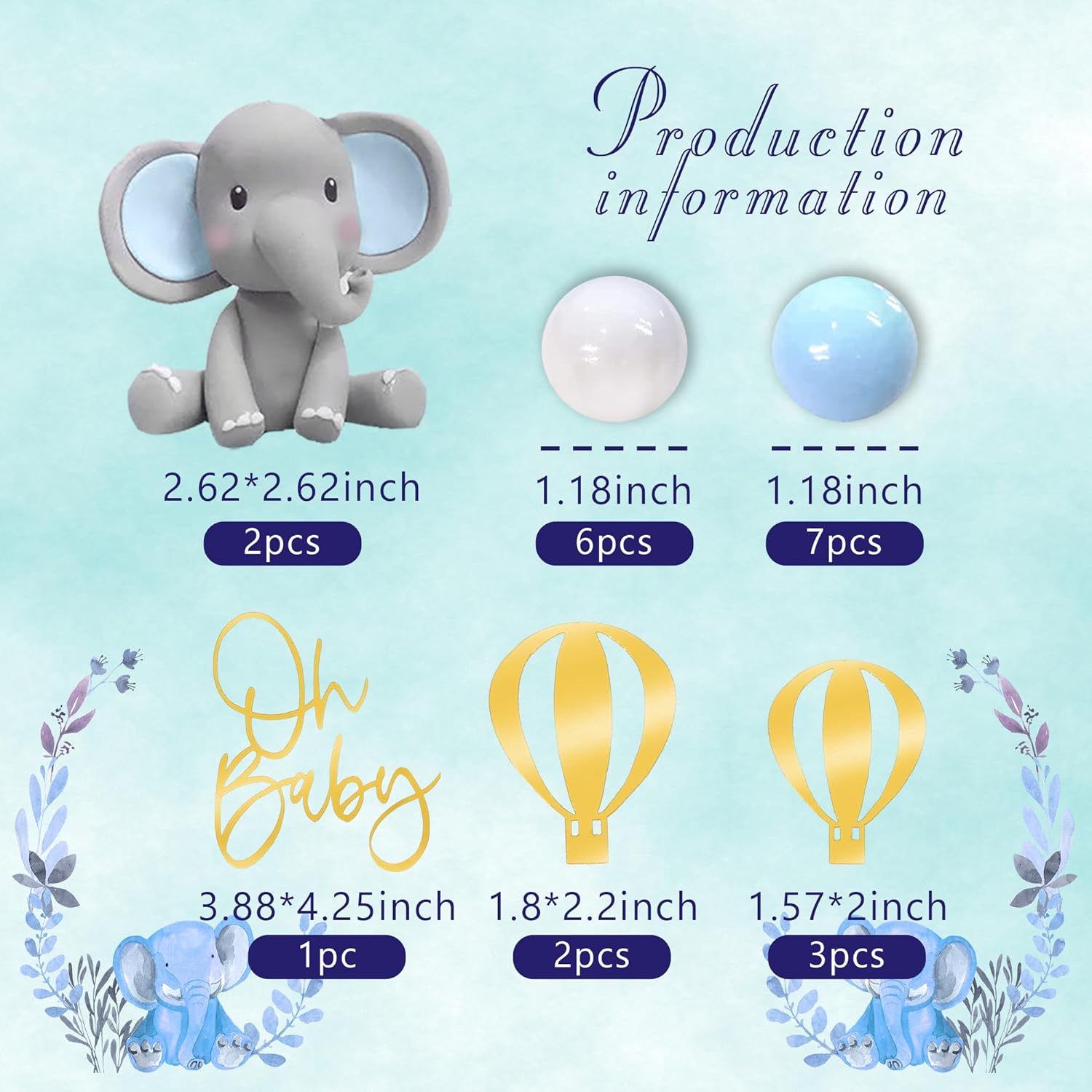 象のケーキデコレーション ベビーケーキトッパー 青白のパール - Confetti Balloon Set のレビューと価格