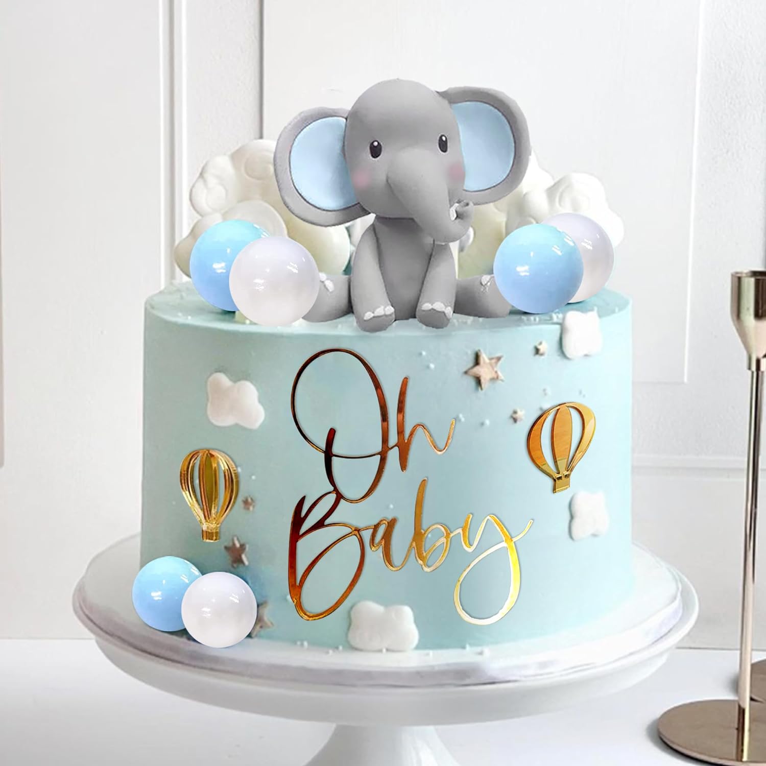 象のケーキデコレーション ベビーケーキトッパー 青白のパール - Confetti Balloon Set のレビューと価格