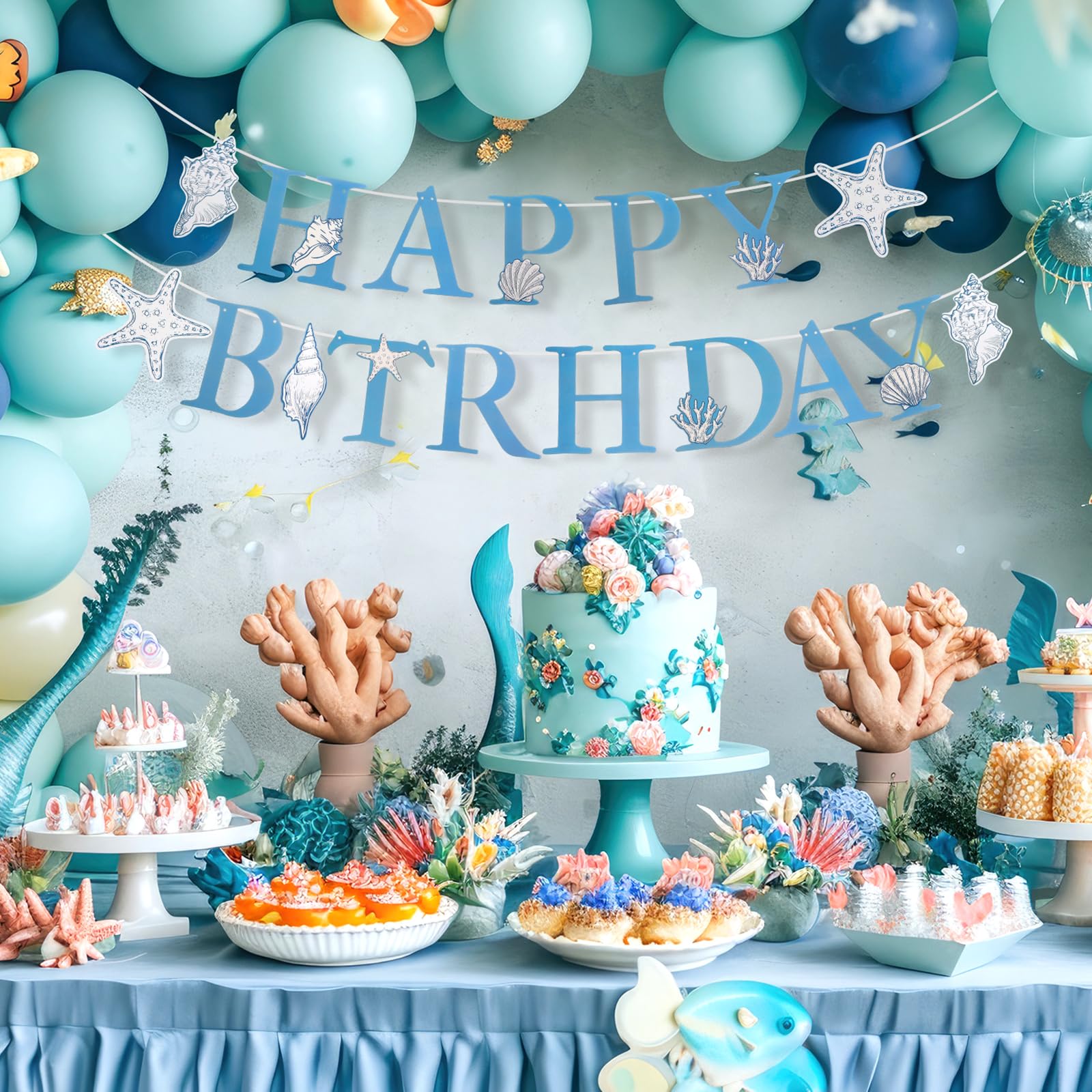 エレガントなオーシャンマーメイド誕生日パーティーデコレーショ - Confetti Balloon Set のレビューと価格