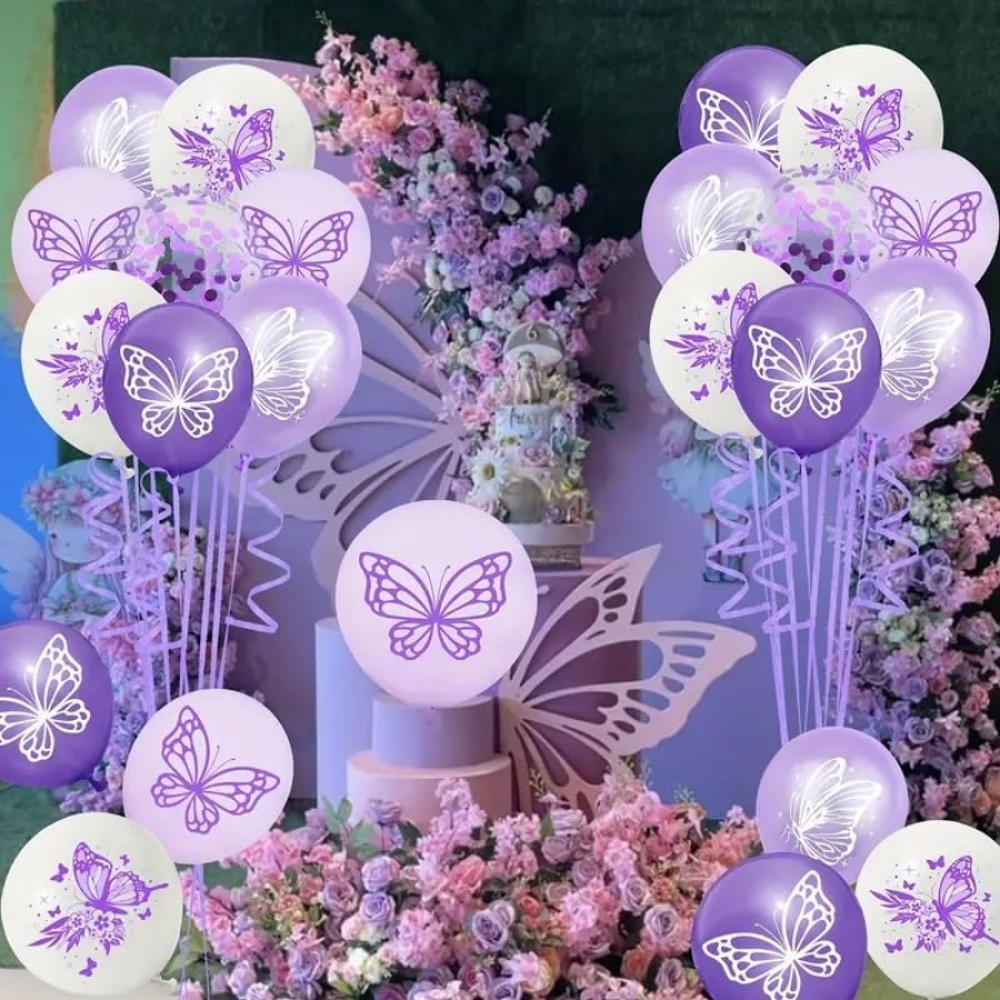 12個 12インチ 蝶々 プリント ラテックス バルーン 風 - Confetti Balloon Set のレビューと価格