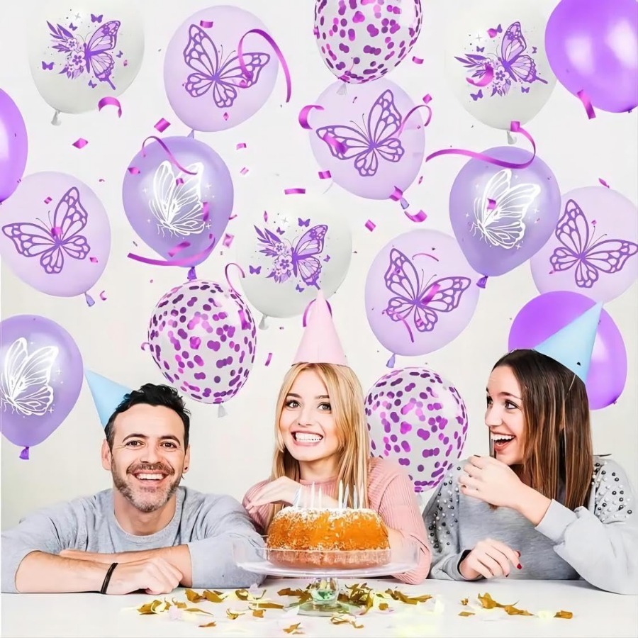 12個 12インチ 蝶々 プリント ラテックス バルーン 風 - Confetti Balloon Set のレビューと価格