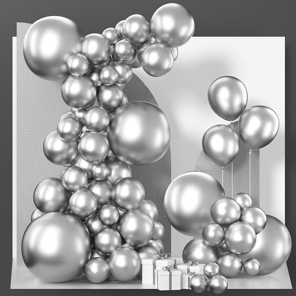 68個入り メタリックシルバーバルーンガーランドアーチキット - Confetti Balloon Set のレビューと価格