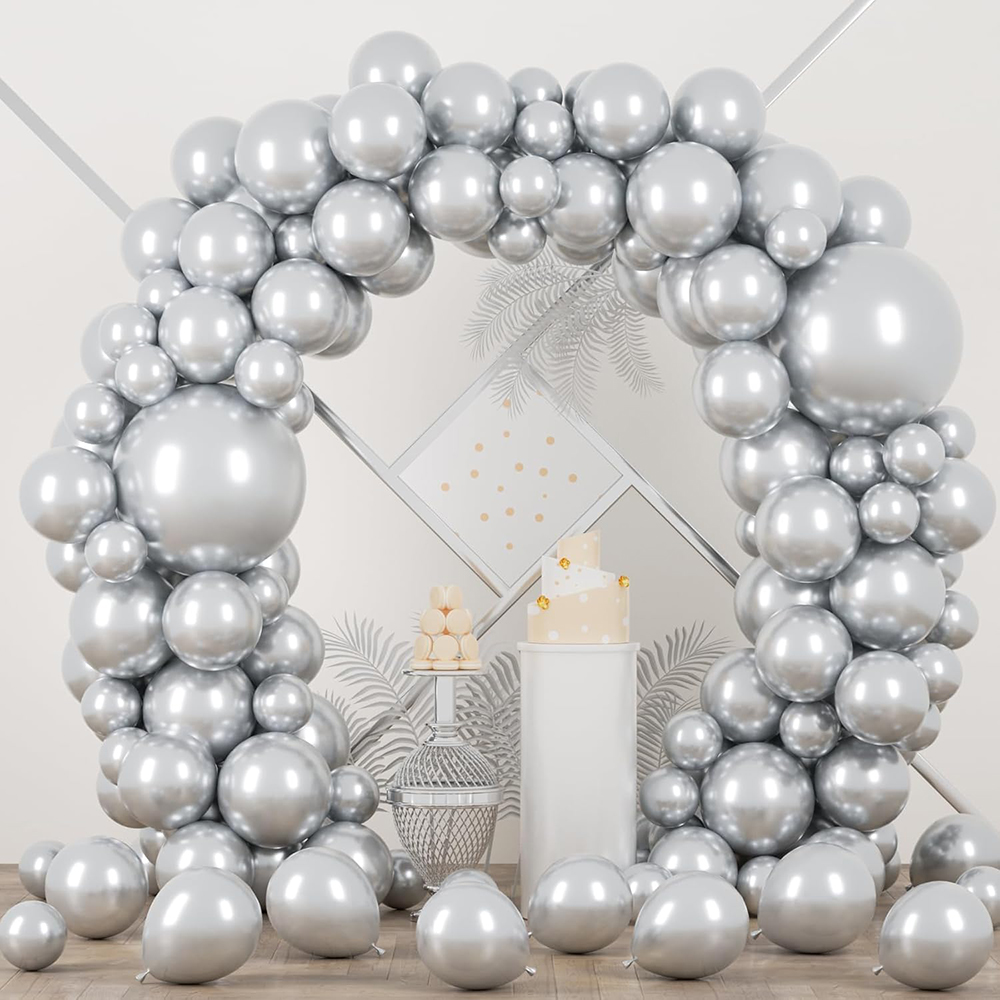 68個入り メタリックシルバーバルーンガーランドアーチキット - Confetti Balloon Set のレビューと価格