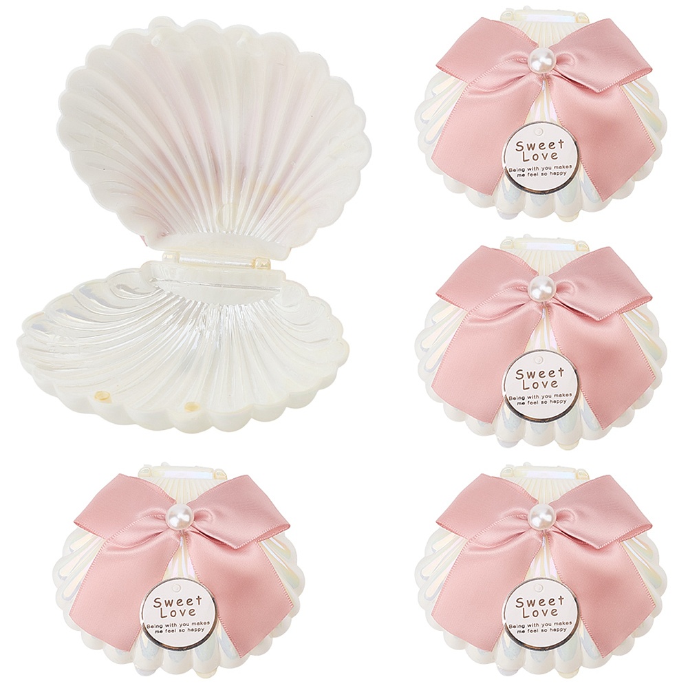 5個入り 貝殻型プラスチックボックス リボン付き ピンク 7 - Wedding Packaging のレビューと価格