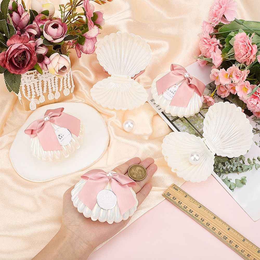 5個入り 貝殻型プラスチックボックス リボン付き ピンク 7 - Wedding Packaging のレビューと価格