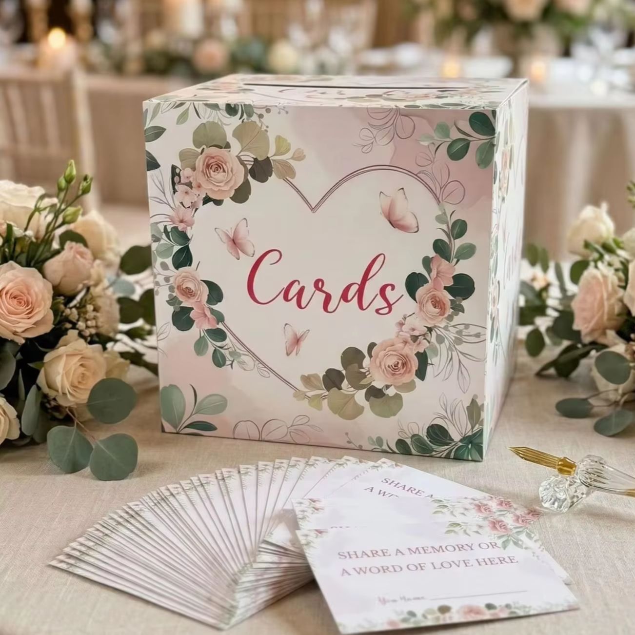 白い花柄のウェディングカードボックス、ブライダルベビーシャワ - Wedding Card Box のレビューと価格