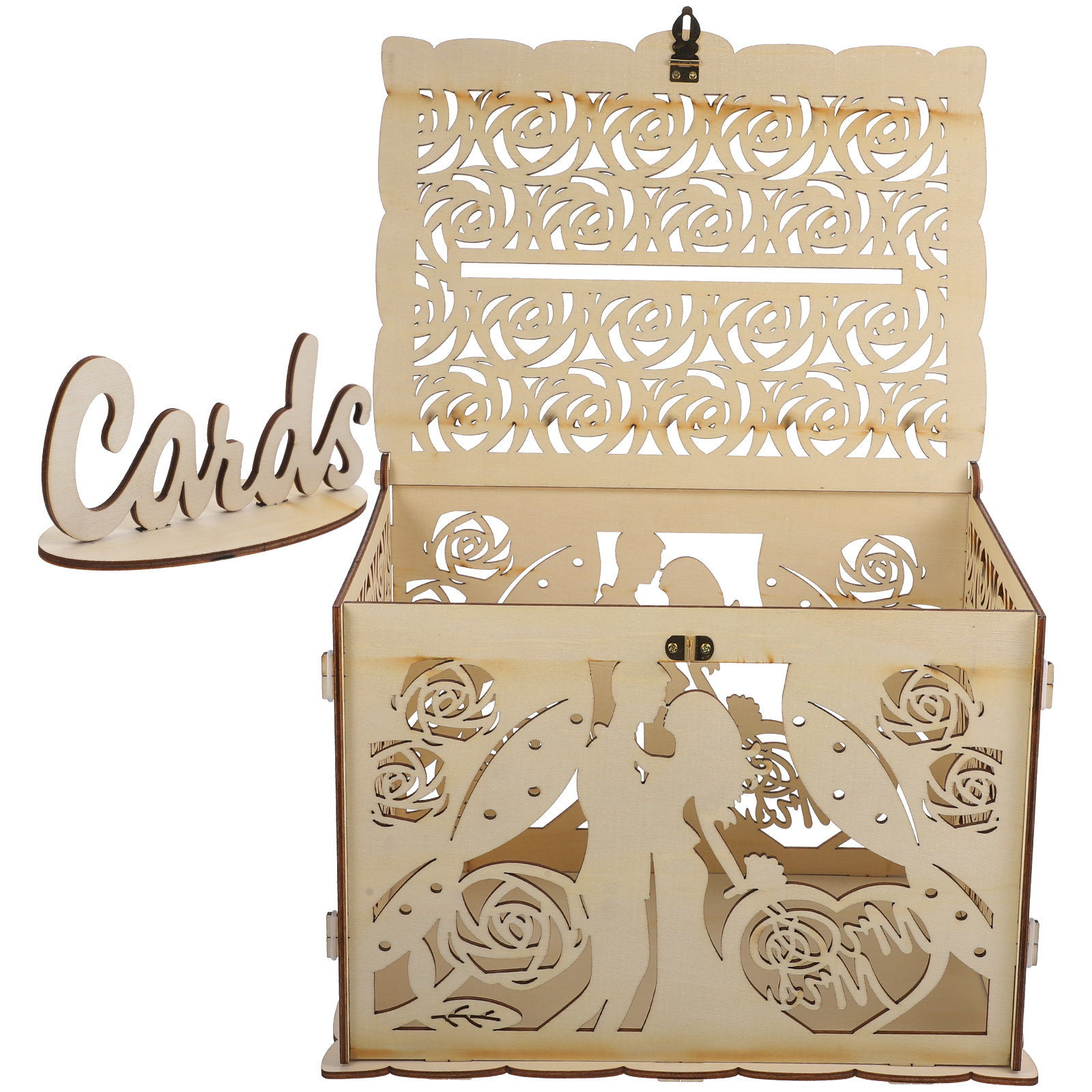 中空の素朴な木製結婚式のカードボックス、レセプションのゲスト - Wedding Card Box のレビューと価格