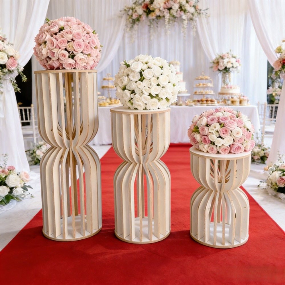木製ローマ風柱型ウェディングフラワー スタンド、素朴な誕生日 - Wedding Supply Rentals のレビューと価格