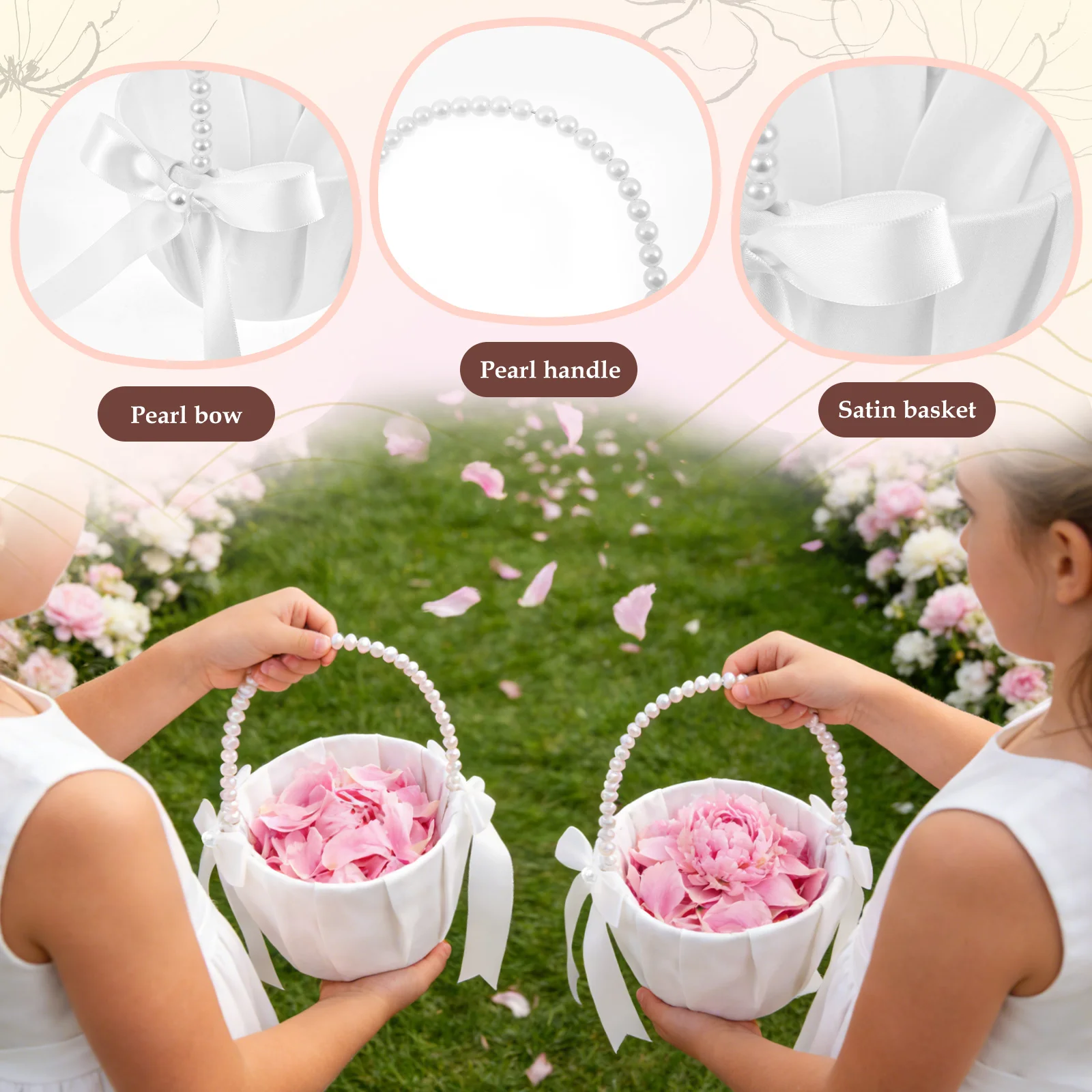 2個セット ウェディングフラワーガールバスケット 蝶結びサテ - Wedding Ceremony Supply のレビューと価格