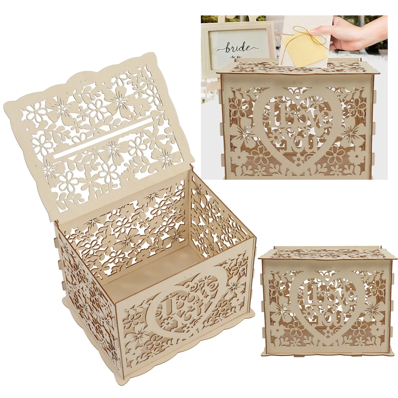 DIY-木製ギフトボックス,カードケース,結婚式のレセプショ - Wedding Card Box のレビューと価格