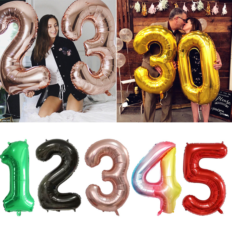 30 40 インチ誕生日番号バルーンビッグローズゴールドシル - Confetti Balloon Set のレビューと価格